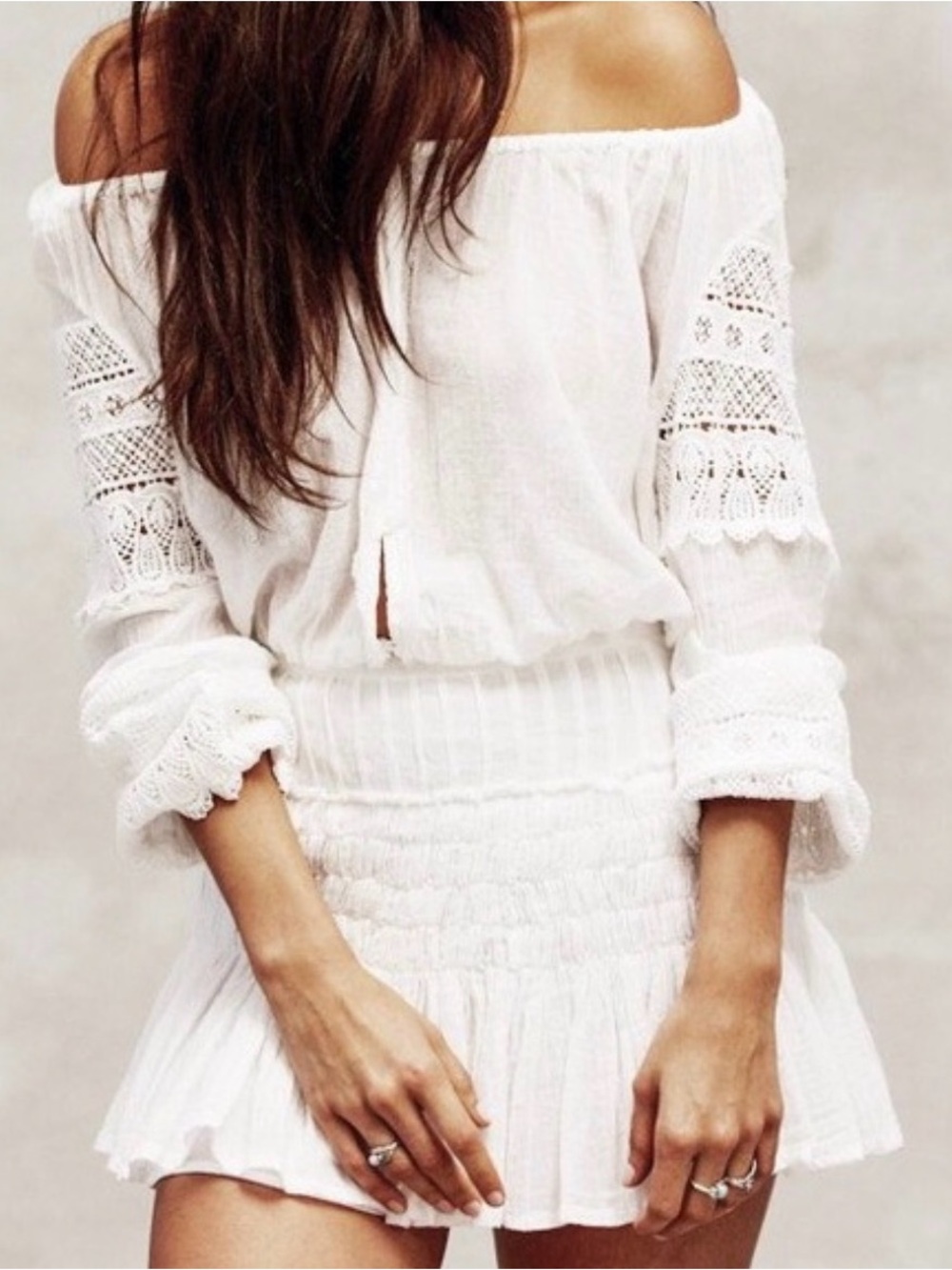 LoveShackFancy White Lace Cropped Top Boho Sheer Long Sleeve Peasant Blouse XS